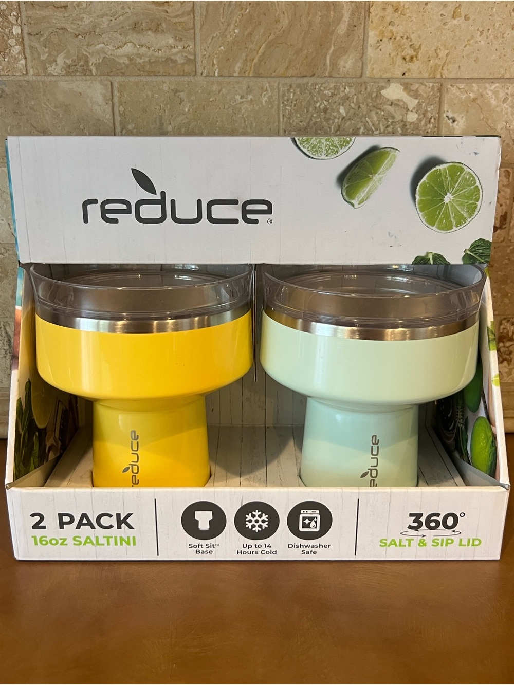 Reduce 2-Pack 16oz Saltini Tumblers in Yellow & Mint; New